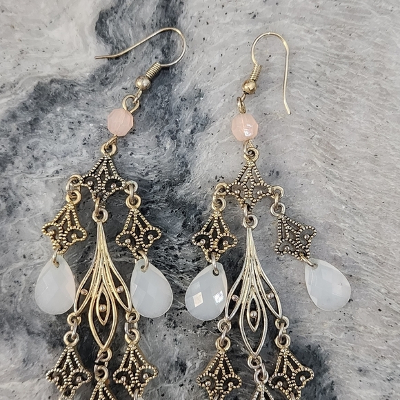 Bohemian Gold Filigree Crystal Drop Earrings - Picture 4 of 5